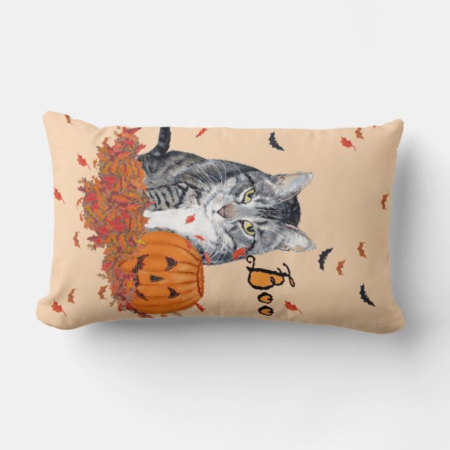 Halloween Tabby Katt Lumbarkudde (Framsida)