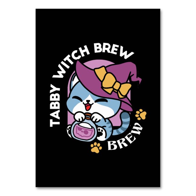 Halloween Tabby katt - Witch Hat & Potion Art Bordsnummer (Framsidan)