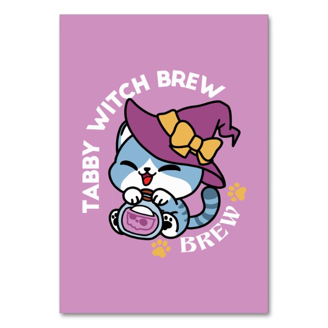 Halloween Tabby katt - Witch Hat & Potion Art Bordsnummer (Framsidan)