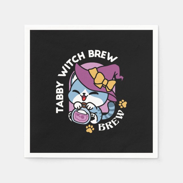 Halloween Tabby katt - Witch Hat & Potion Art Pappersservett (Framsidan)