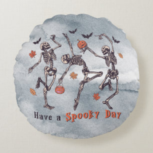 Halloween-talokusdagen Skeleton 2, sidokört Rund Kudde