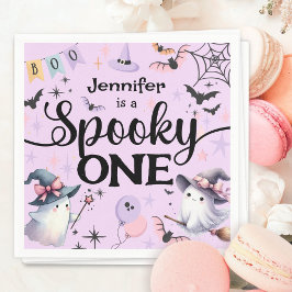 Halloween-taloky En Cute Ghost 1:a födelsedagen Pa Pappersservett