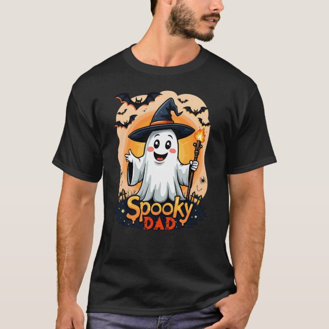 Halloween-taloky Pappa Ghost med Anpassadet Hat T Shirt (Framsida)