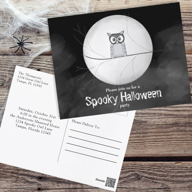 Halloween-taloky Scary Uggla Whimsical Party-inbju Vykort (Skapare uppladdad)
