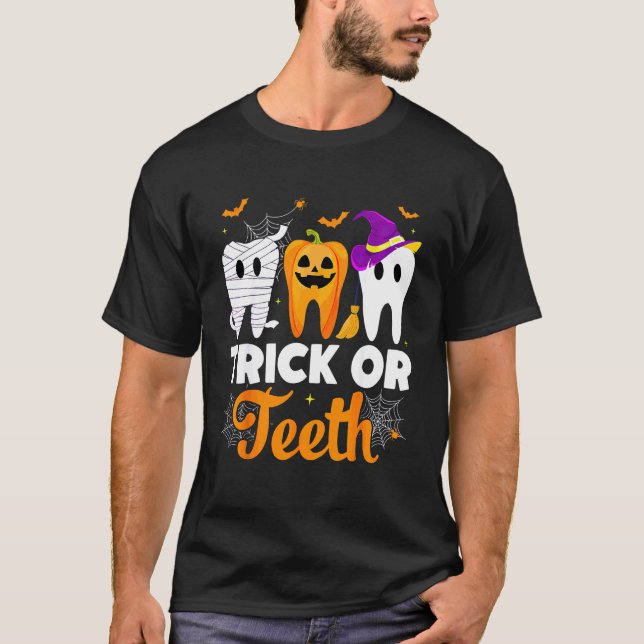 Halloween Tänder Tandläkare T Shirt (Framsida)