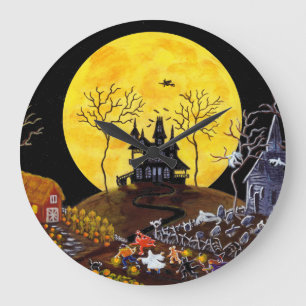 Halloween tar tid på, kyrkogården, spöken, häx stor klocka