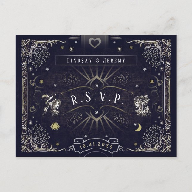 Halloween Tarot Card - blått OSA-vykort Inbjudan Vykort (Framsida)