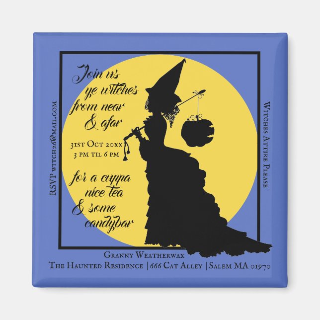 Halloween Tea Party-inbjudan Victorian Witch Magnet (Framsidan)