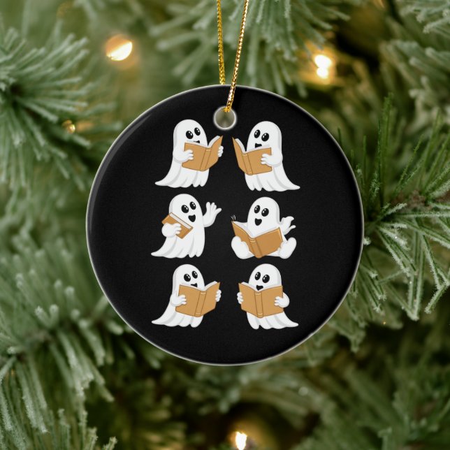 Halloween Teacher Ghost Reading Bokar Librarian Julgransprydnad Keramik (Träd)