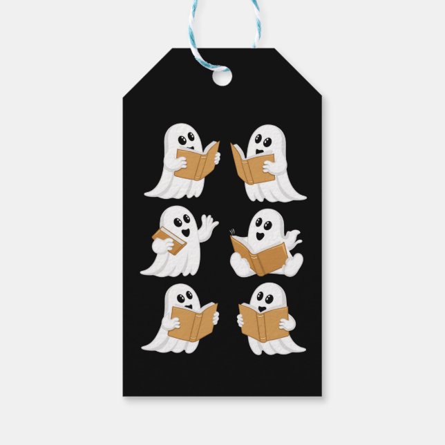 Halloween Teacher Ghost Reading Bokar Librarian Presentetikett (Baksidan)