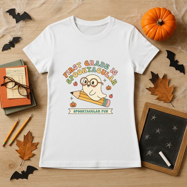 Halloween Teacher Gift Ghost & Pencil T Shirt (Skapare uppladdad)