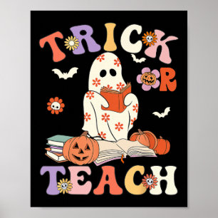 Halloween Teacher Trick eller Teach Groovy Blommig Poster
