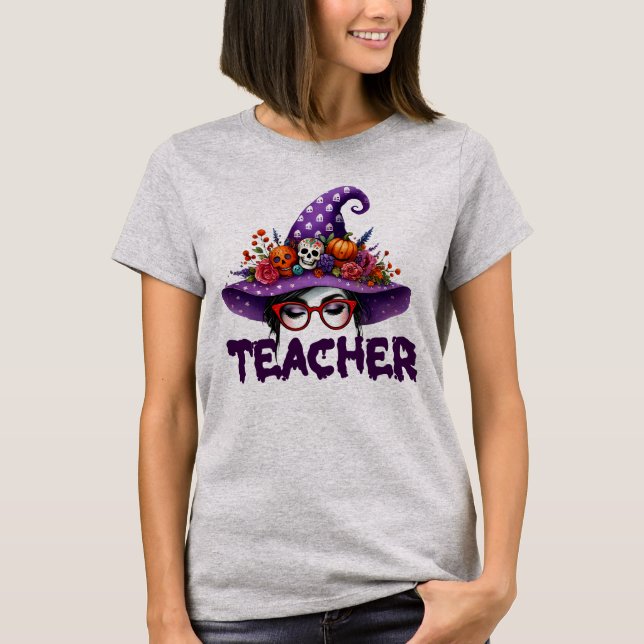 Halloween Teacher Witch Hat Tshirt T Shirt (Framsida)