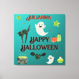 Halloween Teal och Grönt Canvastryck