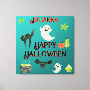 Halloween Teal och Grönt Canvastryck
