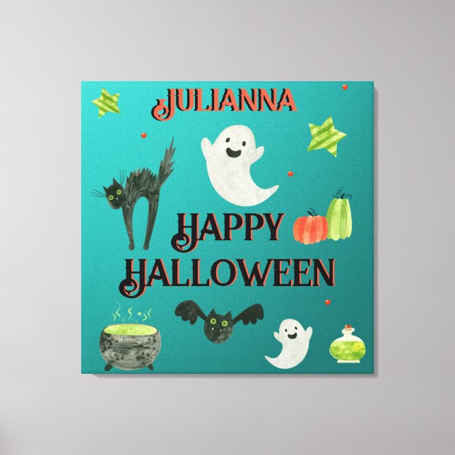 Halloween Teal och Grönt Canvastryck (Framsida)