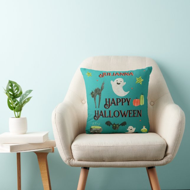 Halloween Teal och Grönt Kudde (Stol)