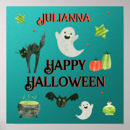 Halloween Teal och Grönt Poster