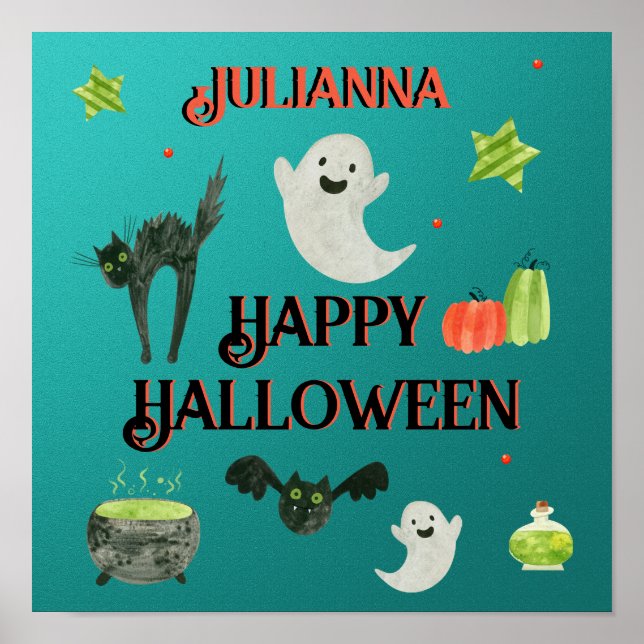 Halloween Teal och Grönt Poster (Framsidan)