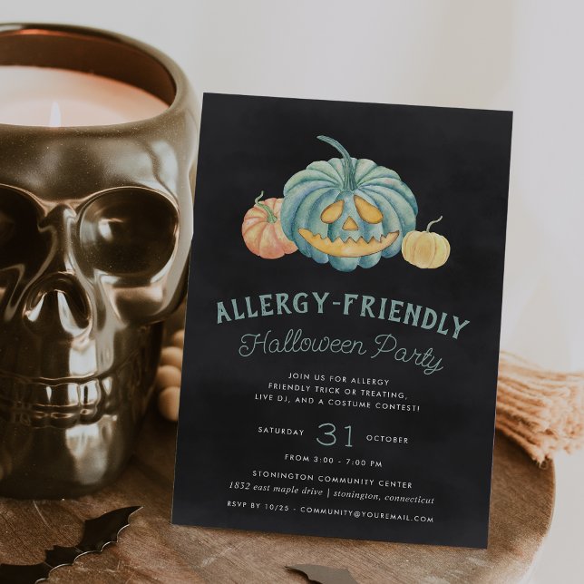 Halloween Teal Pumpkin Allergy Friendly Party Inbjudningar (Skapare uppladdad)