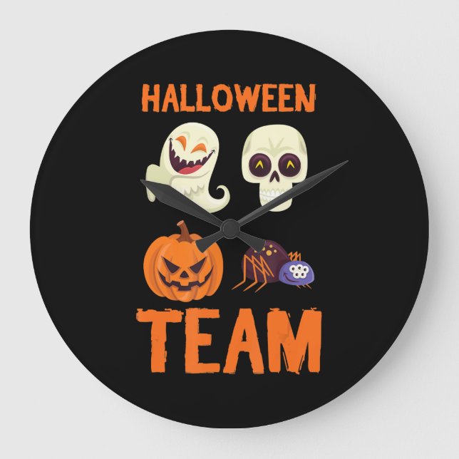 Halloween Team Skeleton Pumpkin Ghost Spider Spook Stor Klocka (Framsida)