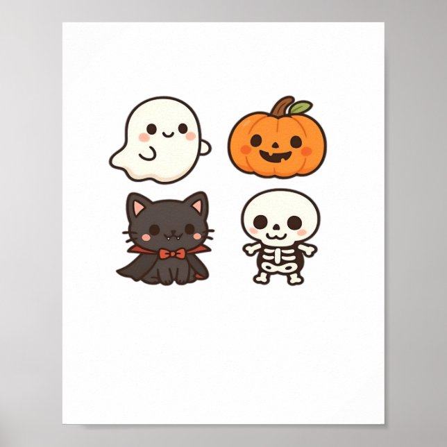 Halloween-tecken - Ghost, Pumpkin, Black Cat och Poster (Framsidan)