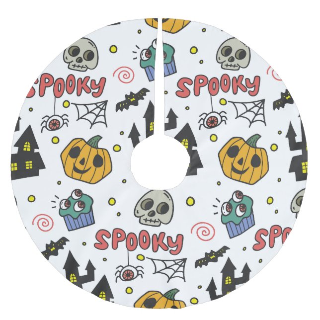 Halloween-tecken: Whimsical Seamless Mönster Julgransmatta Borstad Polyester (Framsidan)