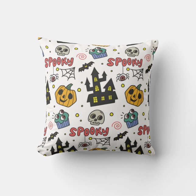 Halloween-tecken: Whimsical Seamless Mönster Kudde (Framsida)