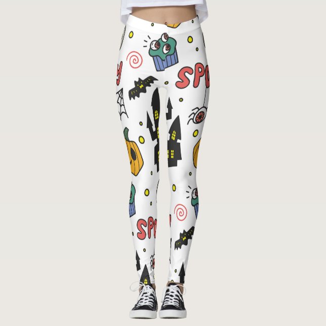 Halloween-tecken: Whimsical Seamless Mönster Leggings (Framsida)
