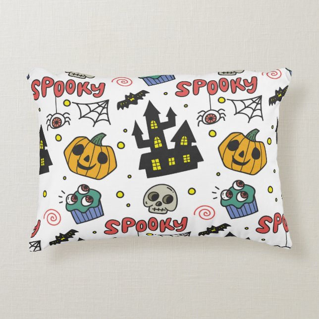 Halloween-tecken: Whimsical Seamless Mönster Prydnadskudde (Framsidan)