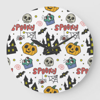 Halloween-tecken: Whimsical Seamless Mönster Stor Klocka