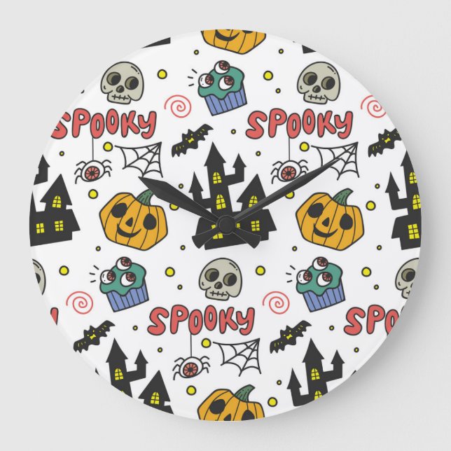 Halloween-tecken: Whimsical Seamless Mönster Stor Klocka (Framsida)
