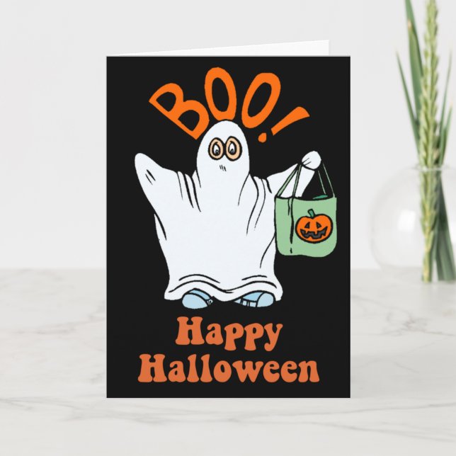 Halloween Tecknad Ghost Bus eller godis Card Kort (Framsida)