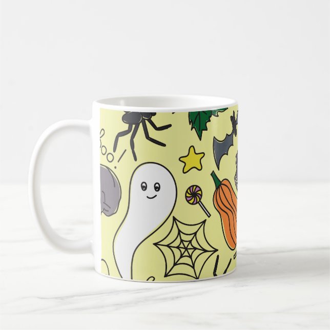 Halloween-Tecknad: Vibrant Vintage Mönster Kaffemugg (Vänster)
