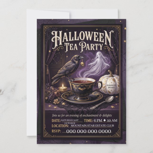 Halloween Tekaffe Inbjudan - Spöklik Eftermiddag (Framsida)