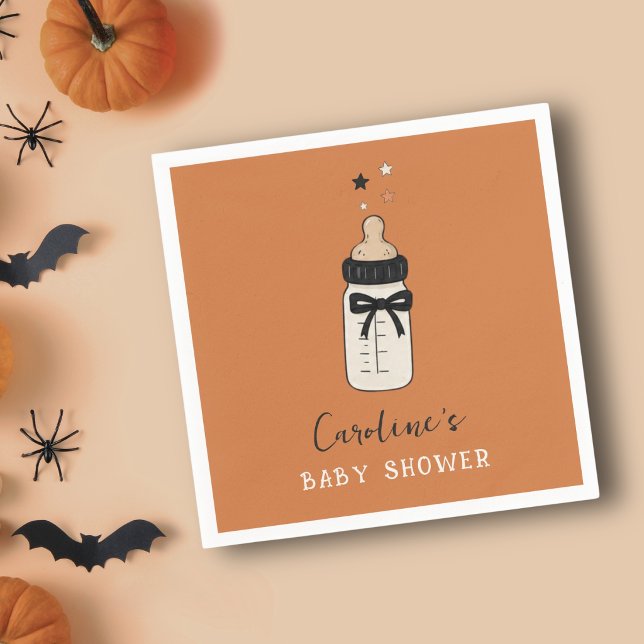 Halloween-tema Babyflaska Båge Höst Babyfirande Pappersservett (Designed to complement modern, gender-neutral, and fall baby shower decor.)