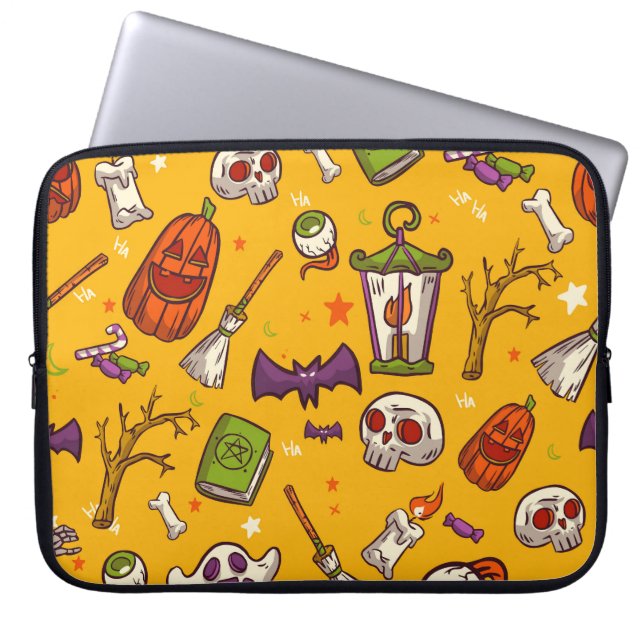 Halloween-tema: Flat Design Mönster. Laptop Fodral (Framsidan)