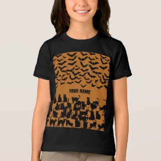 Halloween-tema för barn - svart katt och fladdermu t shirt