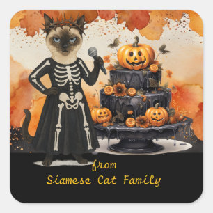 Halloween-tema för kattälskare med godis fyrkantigt klistermärke