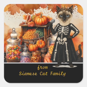 Halloween-tema för kattälskare med godis fyrkantigt klistermärke