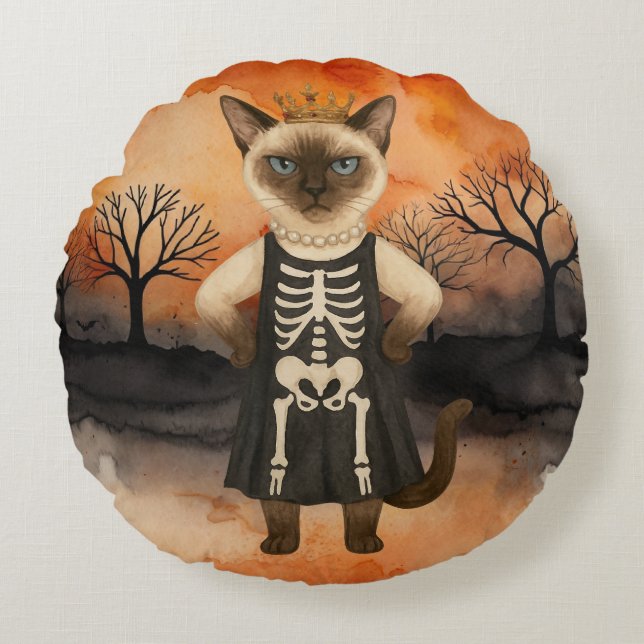 Halloween-tema för siameskattsälskare  rund kudde (Framsidan)