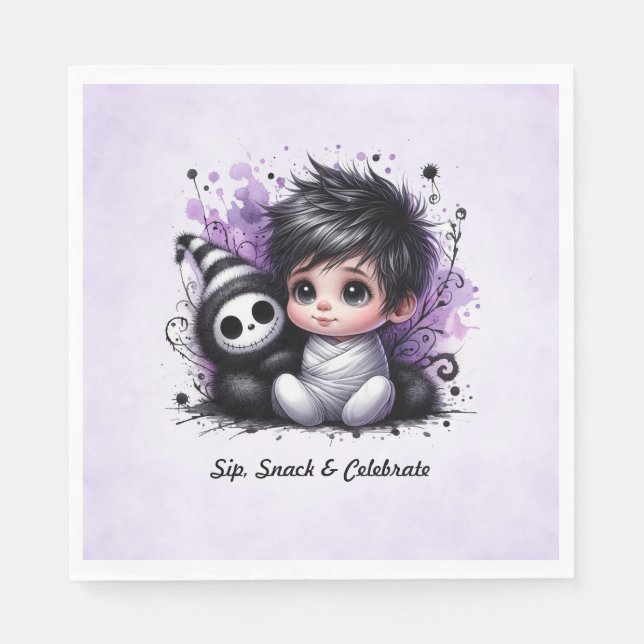 Halloween-temad babystölder - Lila Gothic Baby Pappersservett (Framsidan)