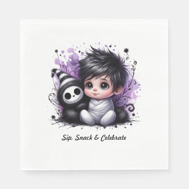 Halloween-temad babystölder - Lila Gothic Baby Pappersservett (Framsidan)