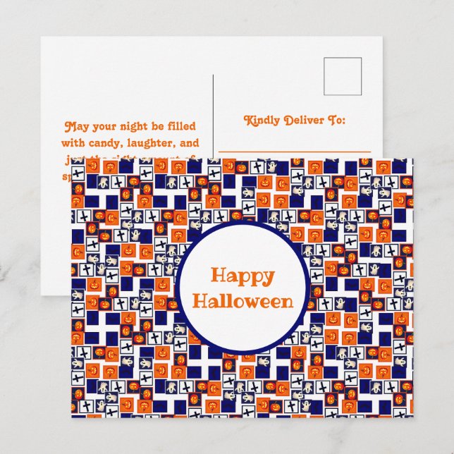 Halloween-temad mönster helg vykort (Fram/baksida)