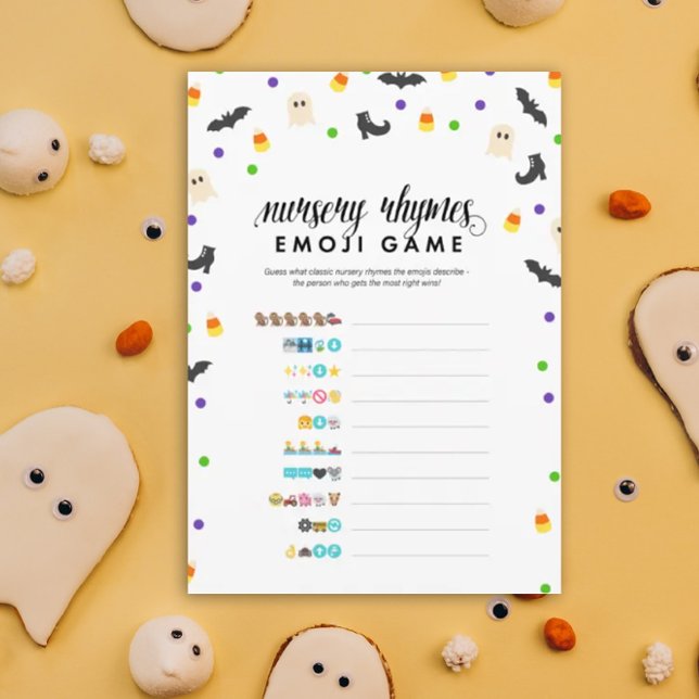 Halloween-temamynsgård Rhyme emoji duschspel Program (Nursery thyme emoji baby shower game for Halloween or October baby showers)