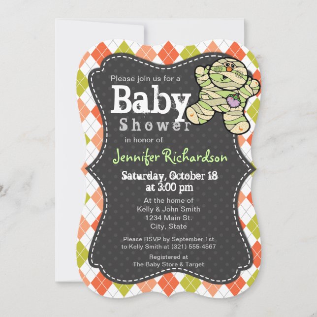Halloween-temat Argyle Baby Shower-inbjudan Inbjudningar (Framsida)