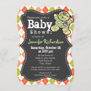 Halloween-temat Argyle Baby Shower-inbjudan Inbjudningar