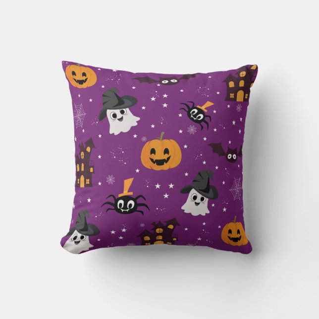 Halloween-temat lila sömlös mönster kudde (Framsida)