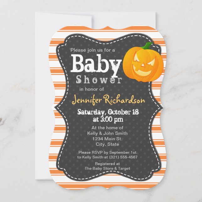 Halloween-temat Pumpkin Baby Shower-inbjudan Inbjudningar (Framsida)