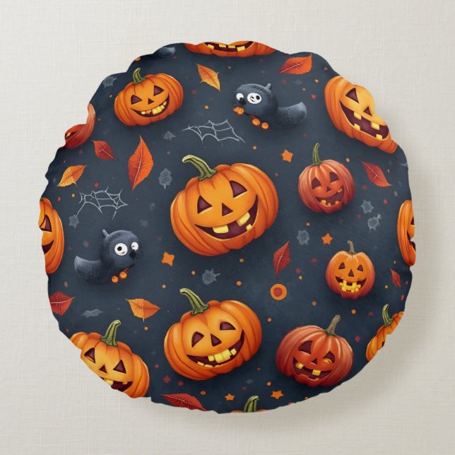 Halloween-temat Round Pillow Rund Kudde (Framsidan)